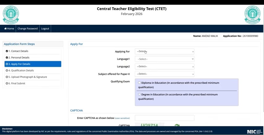 CTET Form Fill Up 2025
